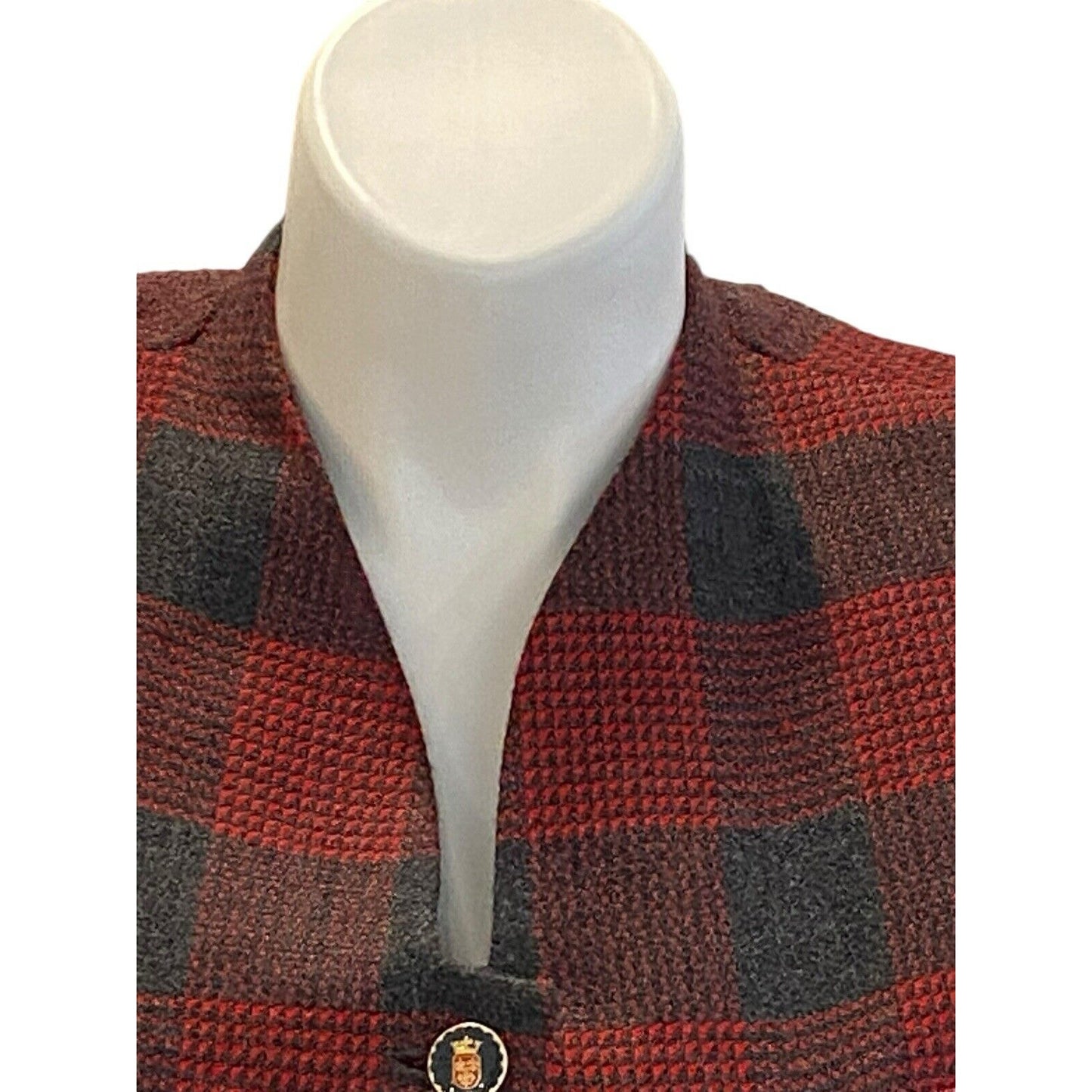 Size 12 John Meyer Of Norwich Blazer Red Gray Plaid Wool Blend Jacket VTG Enamel