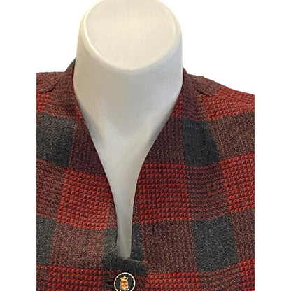 Size 12 John Meyer Of Norwich Blazer Red Gray Plaid Wool Blend Jacket VTG Enamel