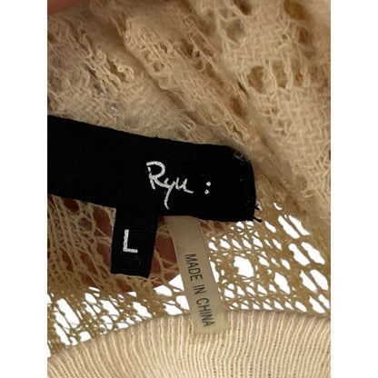 Size L Ryu Cream Cowl Neck Sweater Lace Trim Lagenlook Boho Womens Long Tunic