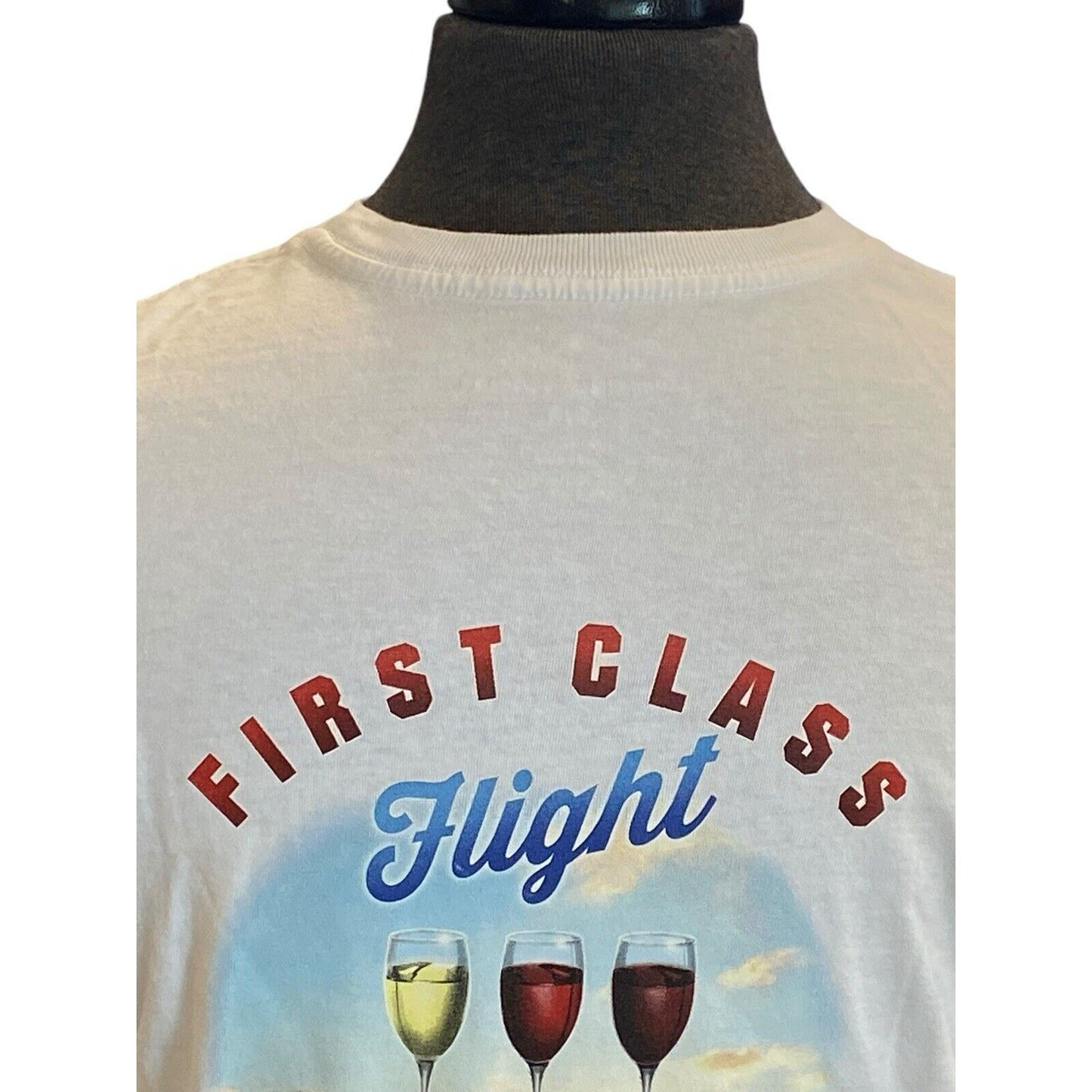 Size Small Tommy Bahama Mens T Shirt White Graphic First Class Flight Wine Top