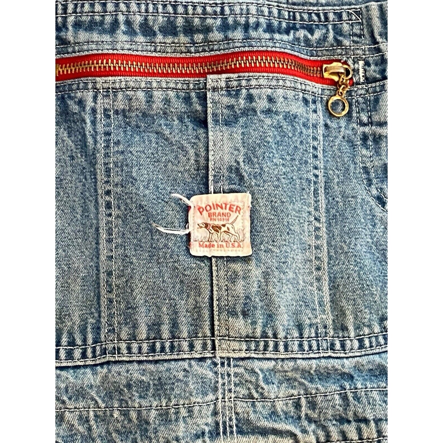 Vintage USA Pointer Low Back Bib Overalls Mens Distressed Worn 48 W 28 Inseam