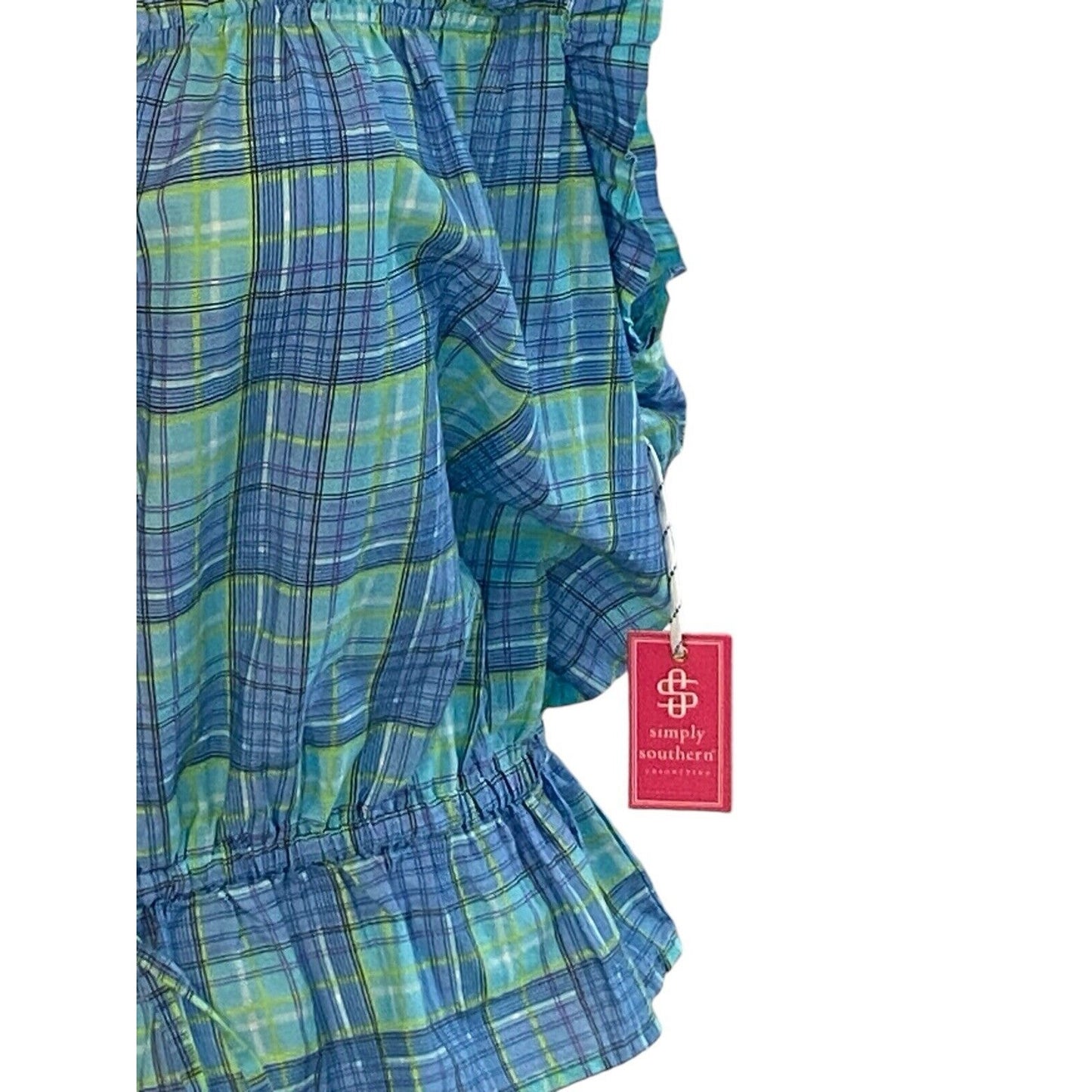 Size XXL Simply Southern Plaid Sleeveless Peplum Shirt Blue Green Cotton NWT