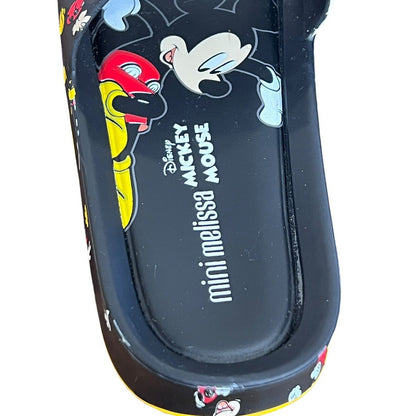 MINI MELISSA Unisex Black Slides Mickey Mouse Sandals Size 2 Youth Disney Beach