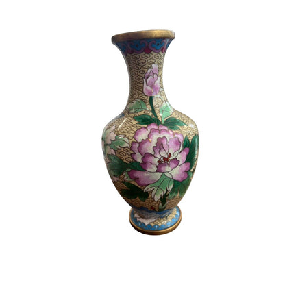 Vintage Chinese Cloisonné Butterfly Flower Motif Brass Vase Grand Millennial