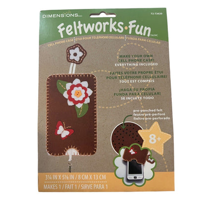 Dimensions Feltwork Fun Phone Case Cover Felt Embroidery Kit Kid Craft Brown Flo