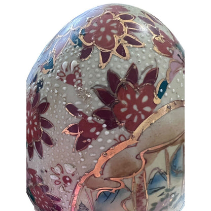 VTG Japanese Porcelain Hand Painted Egg Geisha Flowers Oriental 6 3/4” Tall