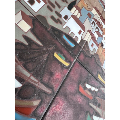 Angelos Tsakirakis Style Greek Framed Wall Art Tile Plaque Terracotta MCM Signed