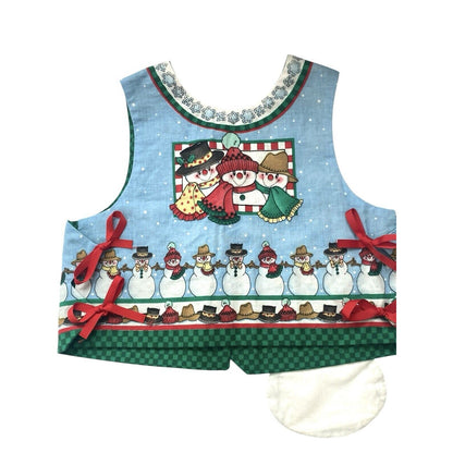 Vintage Handmade Snowman Holiday Christmas Vest Snowman Pocket Bows Kids
