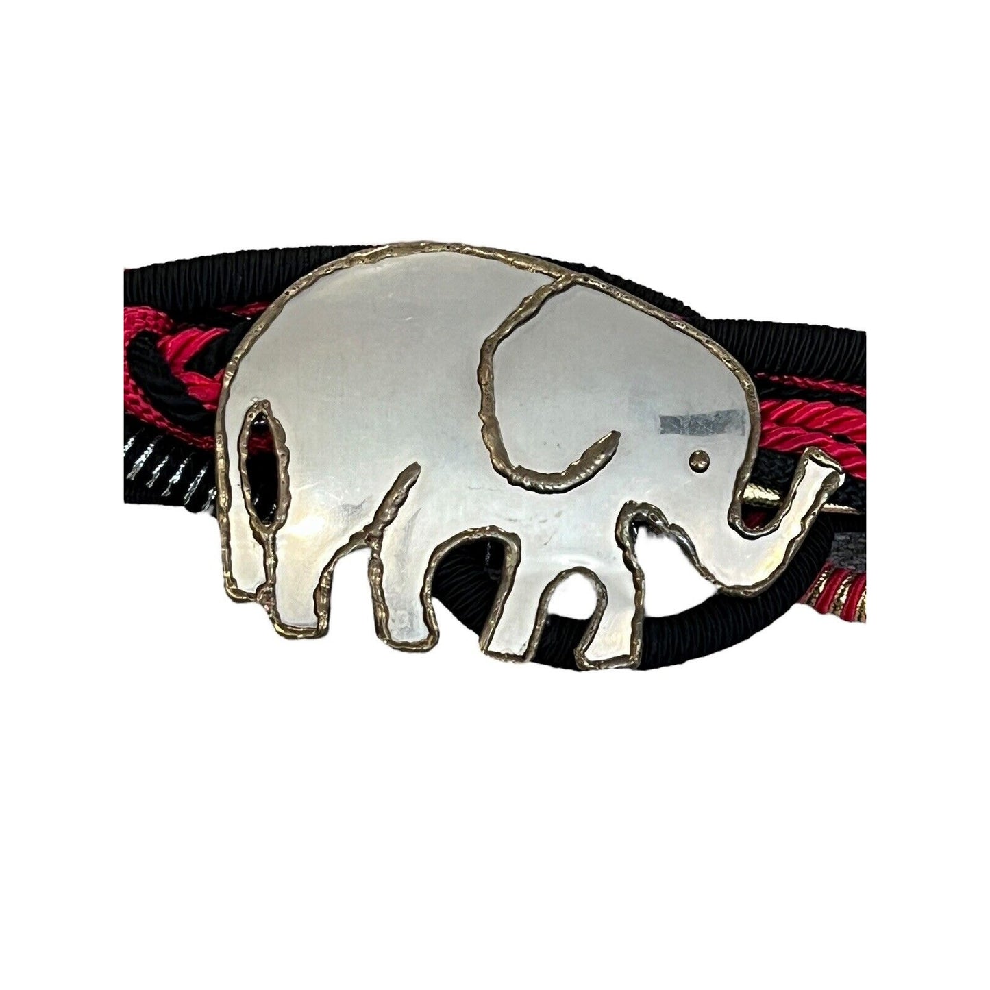 Vintage 80s Braided Belt Black Red Metallic Gold Satin Rope Adjustable Elephant