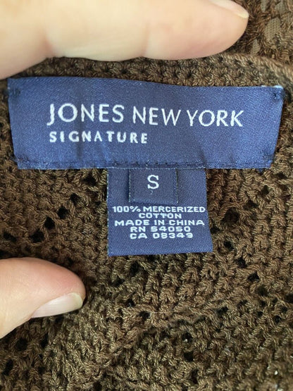 Small Jones New York Brown Long Cardigan 3 Button Long Sleeve