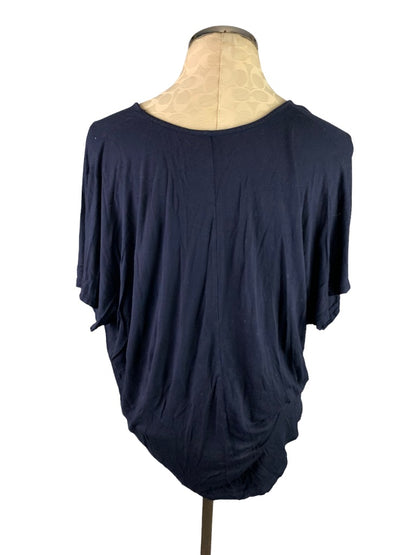 Small Loft Women's Navy Blue Twist Front Tshirt Draped Waist Length