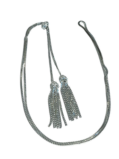 Sterling Silver Tassled Lariat Necklace Atasay Kuyumculuk Box Chain Adjustable Made in Turkey