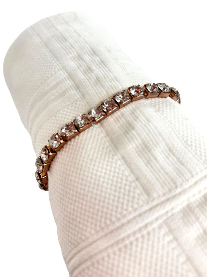 Stretch Bracelet Rhinestone Rose Goldtone Metal Sparkle