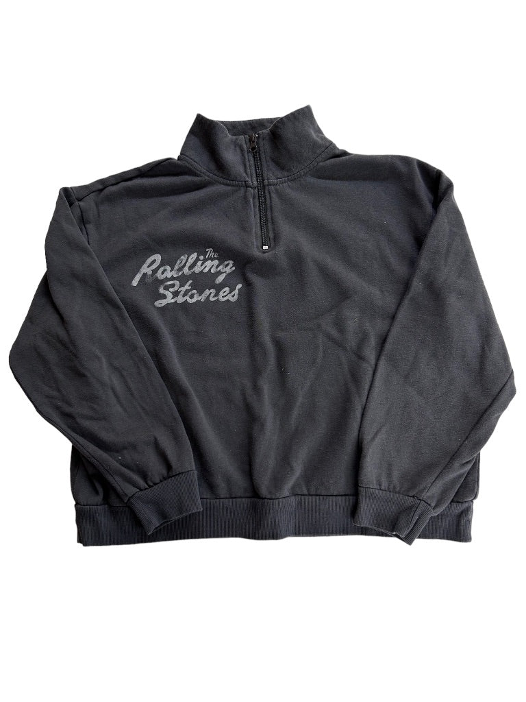 Medium Rolling Stones Womens Dark Gray Pullover Sweatshirt Crop
