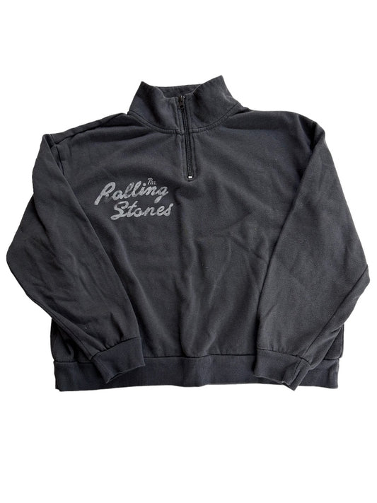 Medium Rolling Stones Womens Dark Gray Pullover Sweatshirt Crop