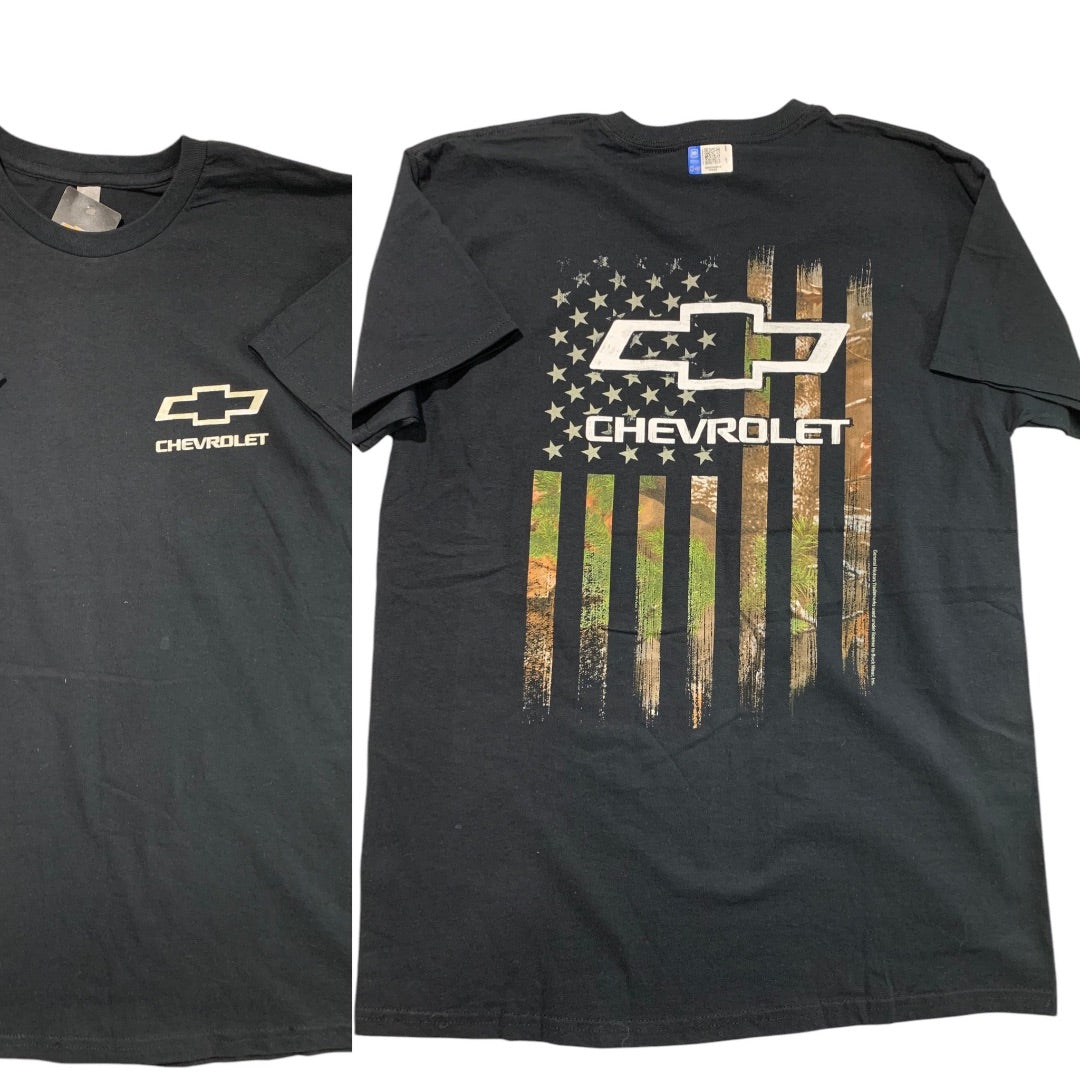 Large Chevrolet GM Official New Short Sleeve Tshirt Flag Black