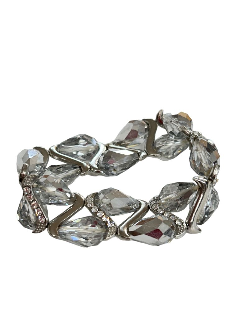 Silvertone Faceted Bead Sparkly Stretch Bracelet Sparkle