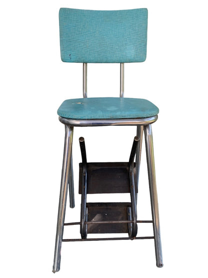 Vintage 1950s 3 Step Fold Down Step Stool Teal Sturdy Midcentury