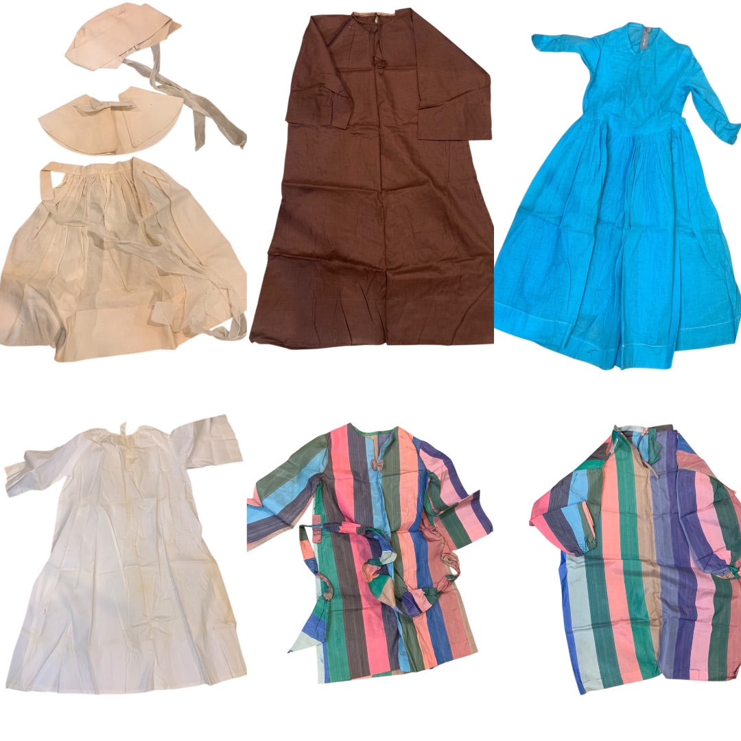 Set of 6 Youth Vintage Handmade Costume Pieces Dress Cloak Apron Bonnet