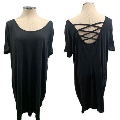 2X Bobbie Brooks Plus Size Black Tshirt Dress Lattice Detail Scoop Neck