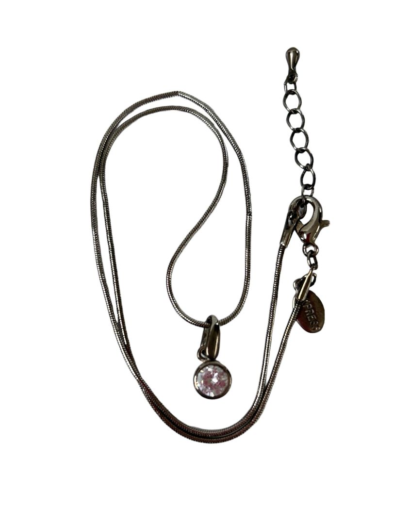 Express Silvertone Necklace Snake Chain with Clear Faceted Pendant 18-20"