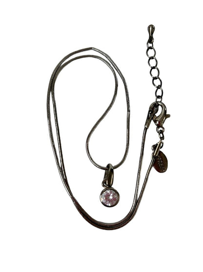 Express Silvertone Necklace Snake Chain with Clear Faceted Pendant 18-20"