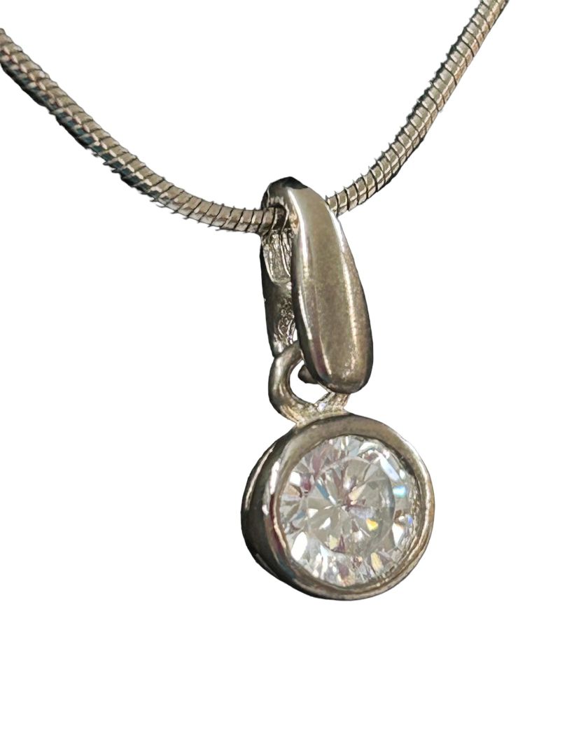 Express Silvertone Necklace Snake Chain with Clear Faceted Pendant 18-20"