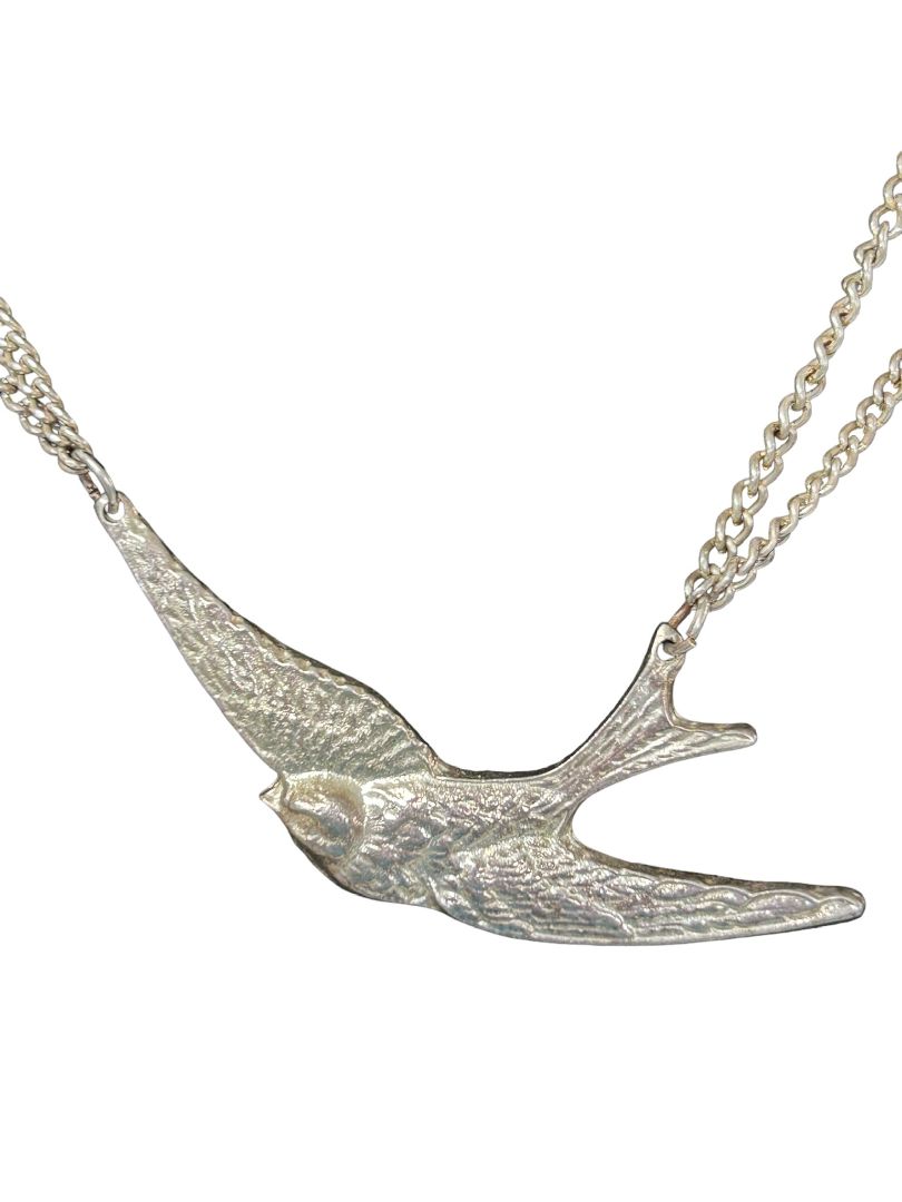 Silvertone Double Chain Necklace Bird in Flight 17.5"-20"