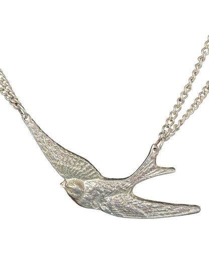 Silvertone Double Chain Necklace Bird in Flight 17.5"-20"