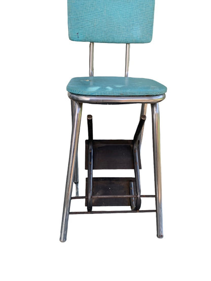 Vintage 1950s 3 Step Fold Down Step Stool Teal Sturdy Midcentury