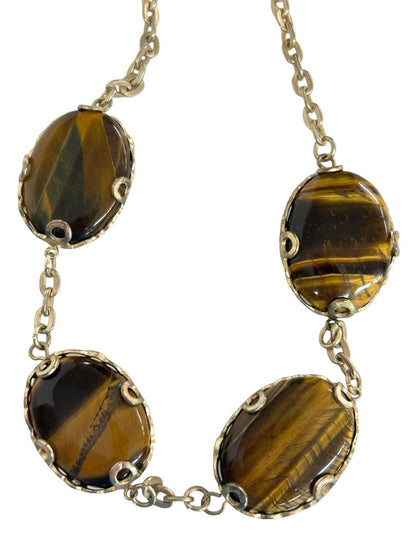 Tiger's Eye Cabochon Link Necklace Banana Republic Gold Tone Tiger Eye 19.5"-23"