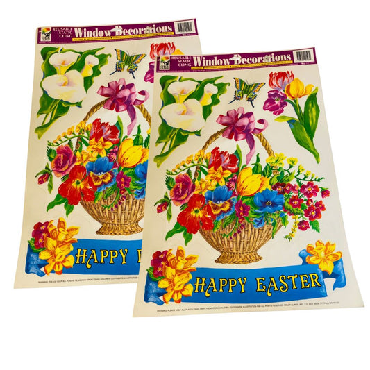 Vintage Color Clings Easter Window Decorations Set of 2 Floral Reusable