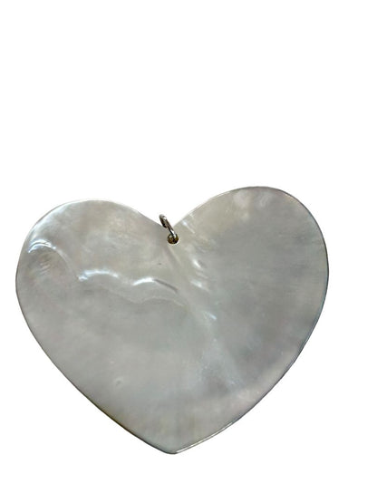 Heart Shaped Shell Silvertone Statement Pendant Brown 2.5"