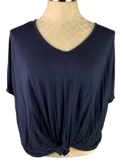 Small Loft Women's Navy Blue Twist Front Tshirt Draped Waist Length