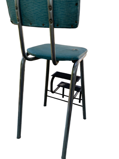 Vintage 1950s 3 Step Fold Down Step Stool Teal Sturdy Midcentury