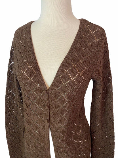 Small Jones New York Brown Long Cardigan 3 Button Long Sleeve