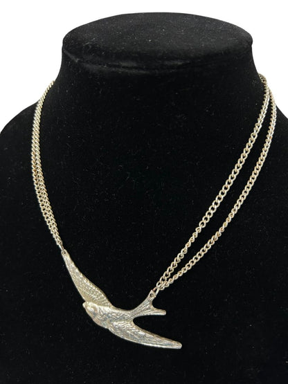 Silvertone Double Chain Necklace Bird in Flight 17.5"-20"