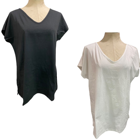 Large Set of 2 Womens New Activewear Tops V-Neck Tshirts Black White
