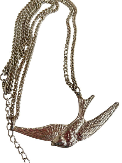 Silvertone Double Chain Necklace Bird in Flight 17.5"-20"