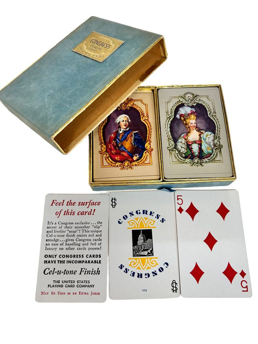 Vintage Congress Playing Cards Cel-U-Tone Finish 295 296 Boxed Used