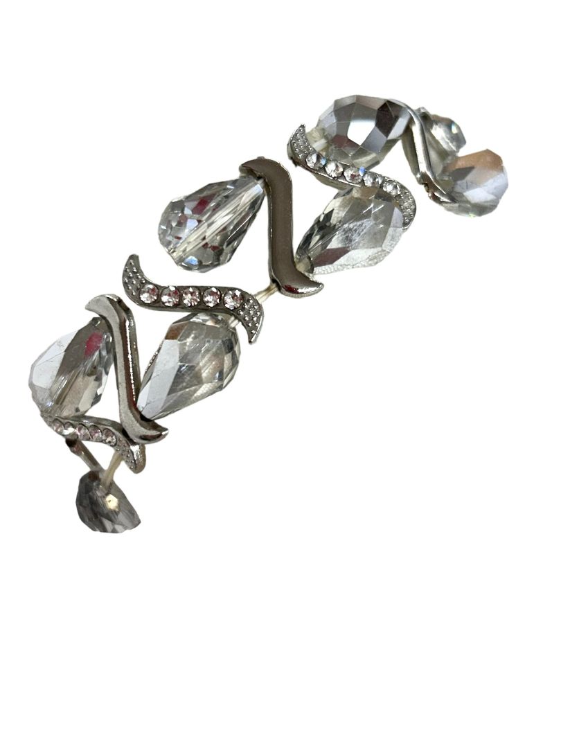 Silvertone Faceted Bead Sparkly Stretch Bracelet Sparkle