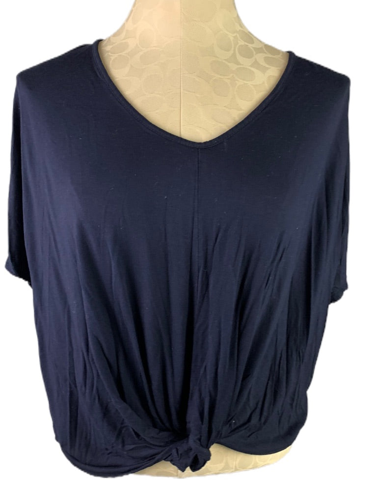 Small Loft Women's Navy Blue Twist Front Tshirt Draped Waist Length