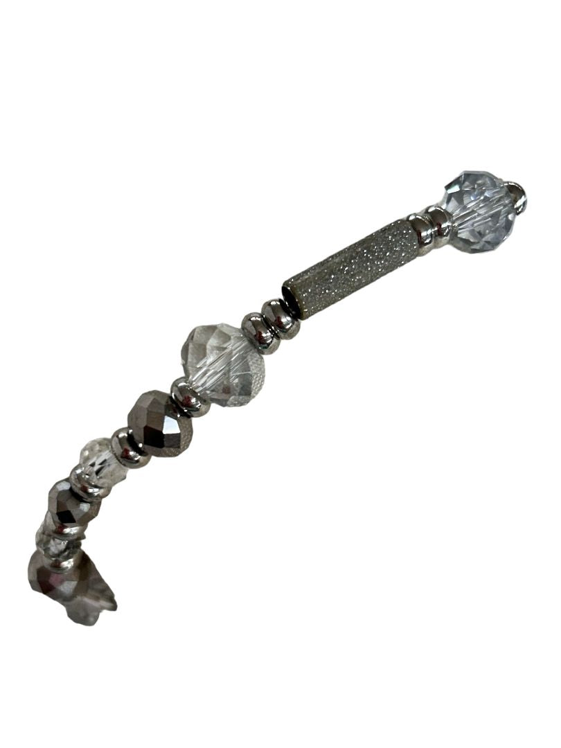 Sparkle Stretch Bracelet Silvertone Clear Faceted Beads Stretchy