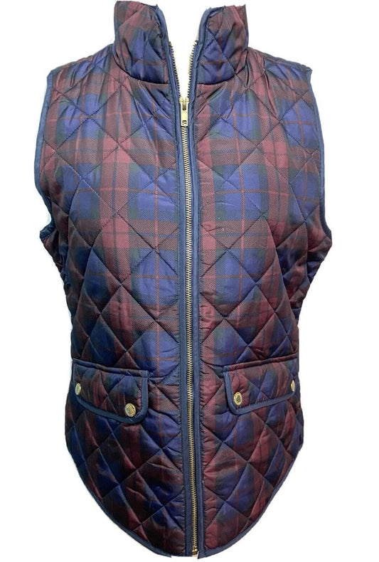 Medium TELLURIDE CLOTHING CO Quilted Navy & Burgundy Plaid Zip Up Vest