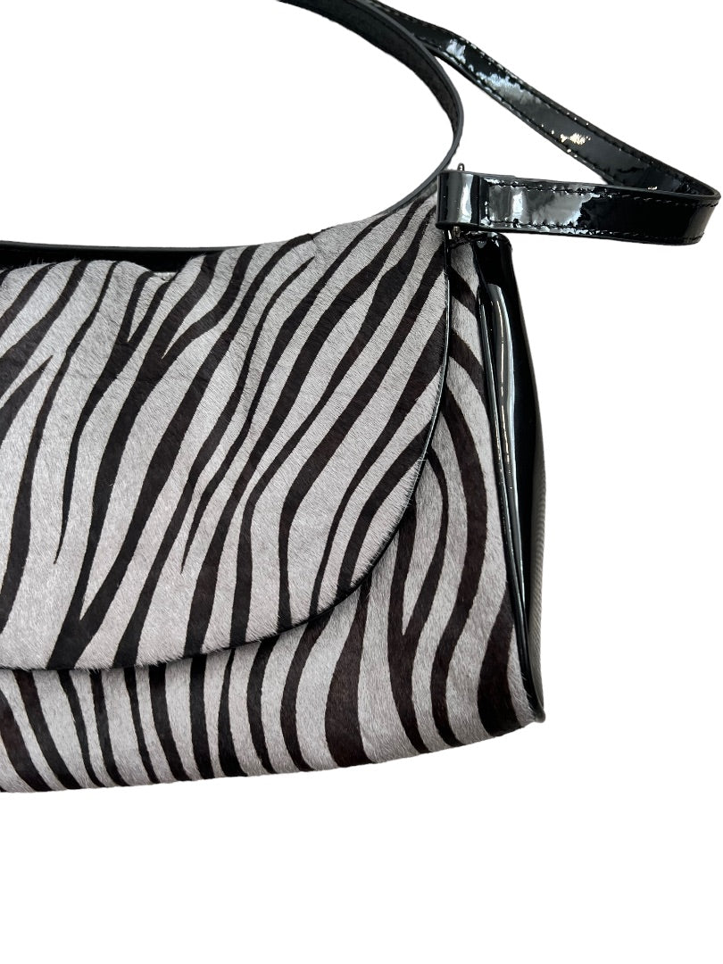 Zebra Pony Hair Clutch Patent Leather Shoulder bag Handbag Johnston & Murphy