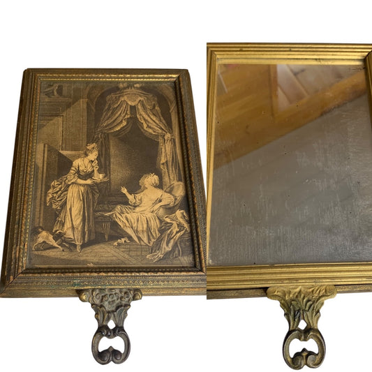 Vintage Victorian Wooden Box Mirror Framed Picture Lid