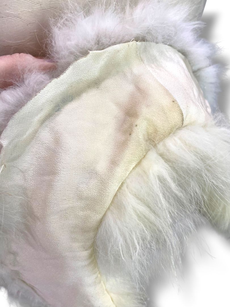 Vintage White Fox Fur Collar 18" Curved Neck Bridal Satin Back