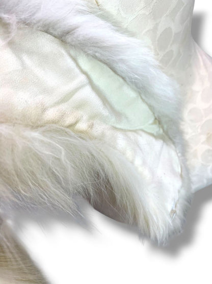 Vintage White Fox Fur Collar 18" Curved Neck Bridal Satin Back