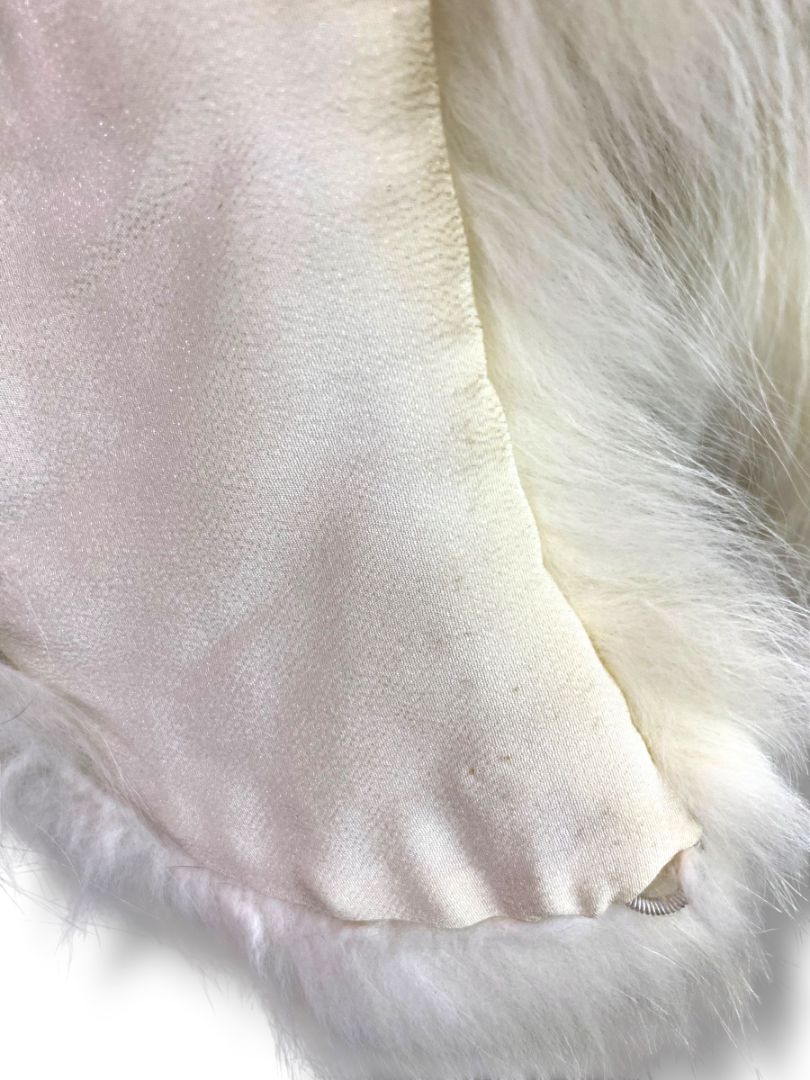 Vintage White Fox Fur Collar 18" Curved Neck Bridal Satin Back