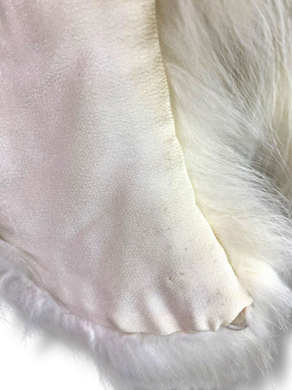 Vintage White Fox Fur Collar 18" Curved Neck Bridal Satin Back